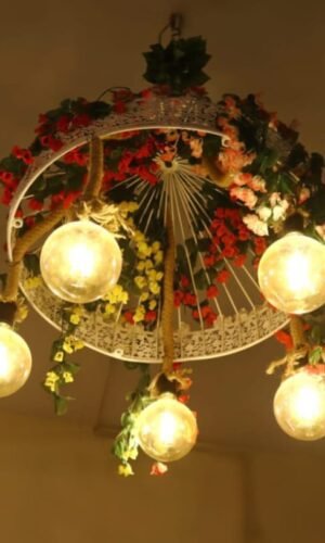 Chandilier with lights and artificial flowers