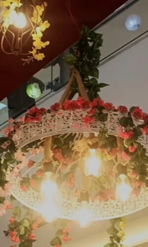 Rustic Floral Chandelier with Rope Detailing - 5-Bulb Warm Glow Accent Light