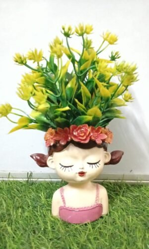 Sweet Dreams Chibi Girl Resin Planter / Mini Succulent Pot - Floral Crown Desk Decor