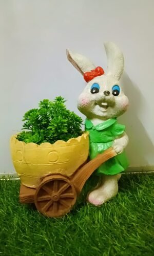 Cheerful Bunny with Wheelbarrow Planter Figurine - Hand-Painted Resin Garden & Home Decor