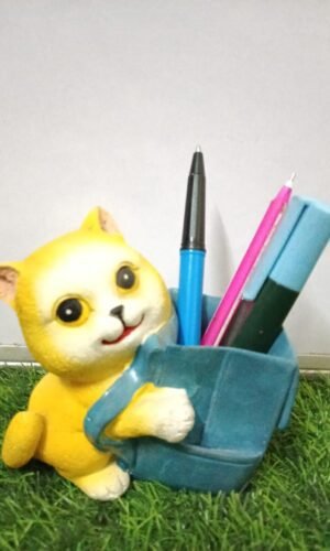 Cheerful Yellow Cat Desk Organizer & Pen Holder | Kawaii-Style Utility and Home Decor