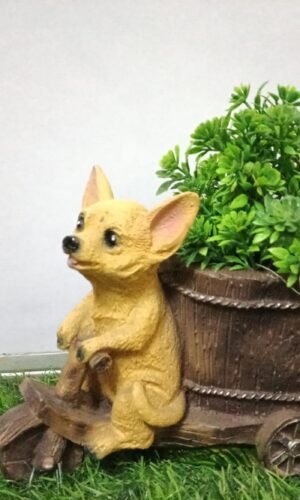 Charming Chihuahua Dog on Cart Resin Planter & Succulent Holder | Whimsical Garden Decor