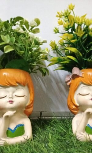 Charming Whispering Doll Planter Set (Set of 2) with Artificial Succulents