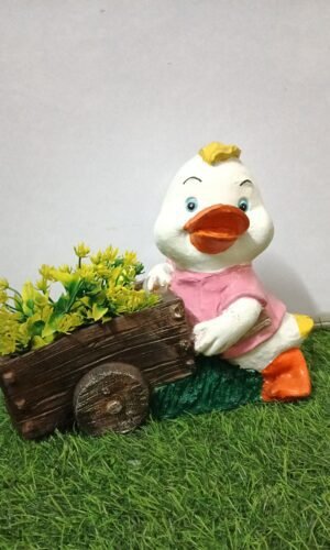 Charming Whimsical Duck Figurine Planter with Rustic Cart (Indoor/Outdoor)