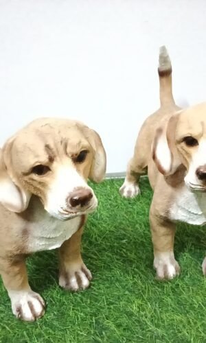 Lifelike Beagle Puppy Dog Figurine Set (Set of 2) for Indoor or Garden Display