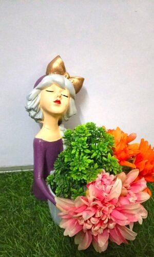 Elegant Lady Resin Flower Holder / Planter with Gold Bow Accent - Whimsical Modern Decor